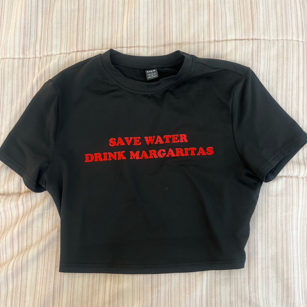 Black “Save Water Drink Margaritas” Crop Tee